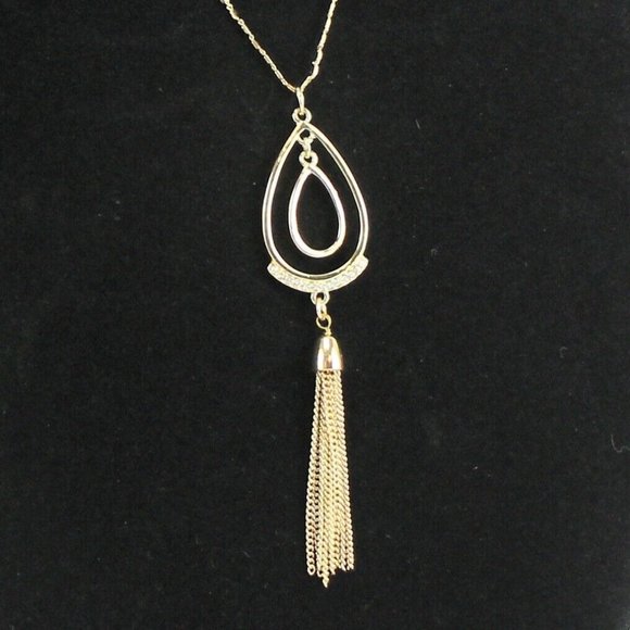 LC Lauren Conrad Long Gold-Tone Necklace 32" Gold Rhinestones & Tassel